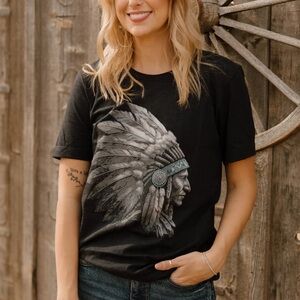 Black Graphic Tee with Native American Design
